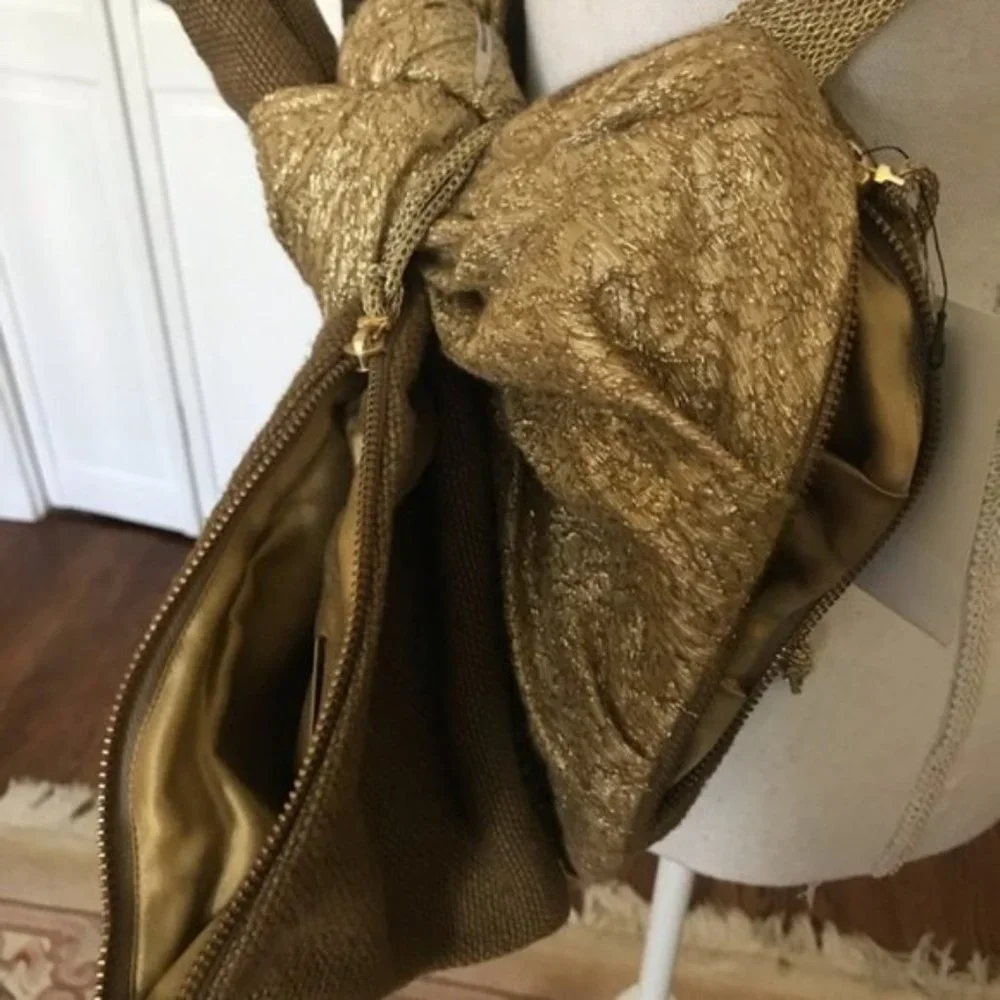 Ports 1961 Large Bow Metallic hemp burlap linen silk shoulder bag
